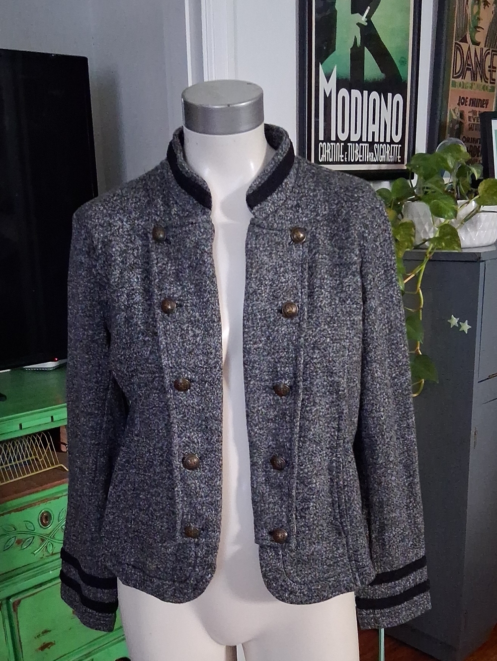 Tommy Hilfiger Gray Tweed Double-Breasted Military Jacket